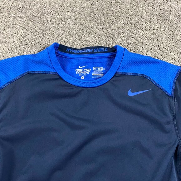 Nike Pro Combat Shirt Men's Large Hyperwarm Shield Fitted Long Sleeve Blue - Picture 3 of 14